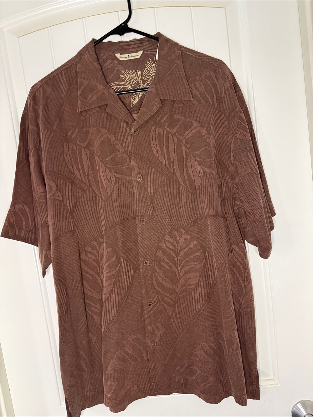 Tommy Bahama Brown Tonal Leaf-Print Camp Shirt